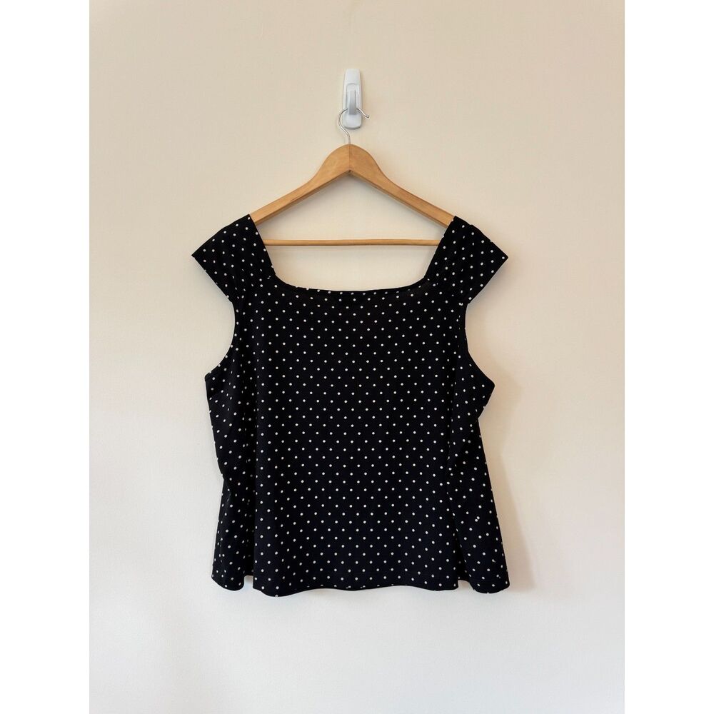 Conrad C Pleated Straps Black V Neck Blouse with White Polka Dots 2X - Picture 6 of 9